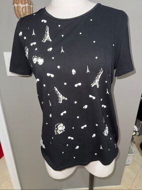 Karl Lagerfeld Black Graphic Eiffel Tower Logo Tee